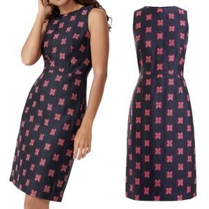 J Crew Butterfly Jacquard Sheath Dress Sleeveless Navy Blue Pink Womens 4